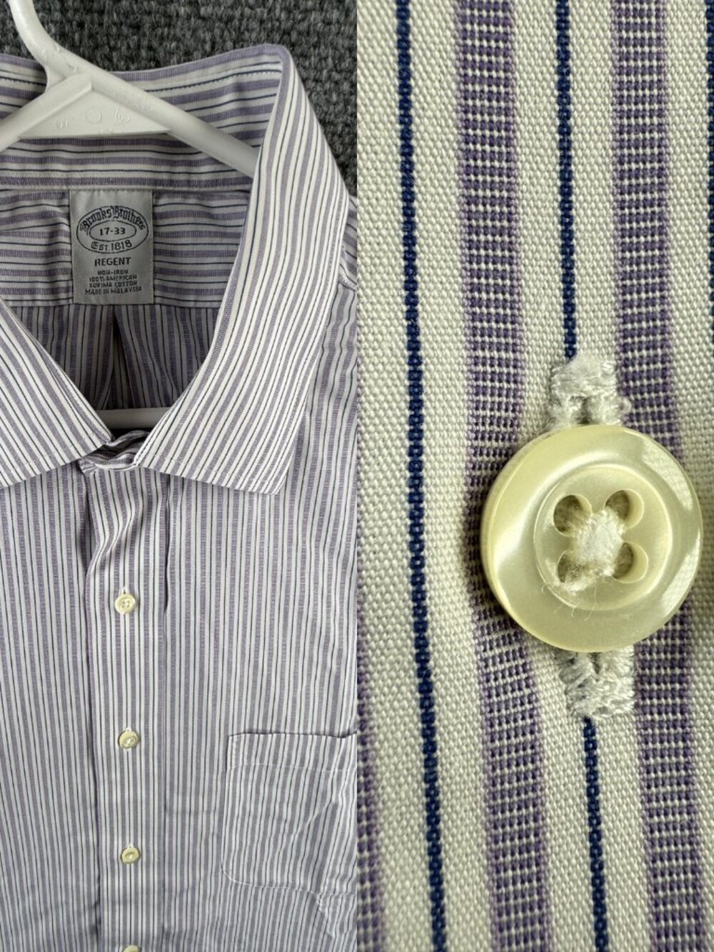 Brooks Brothers Regent Non-Iron Striped 17 33 Cotton Blue Purple Long Sleeve